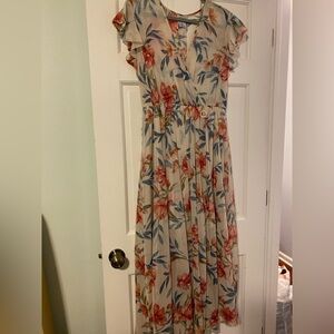 Source Unknown Floral Midi Dress - Cream and Red
